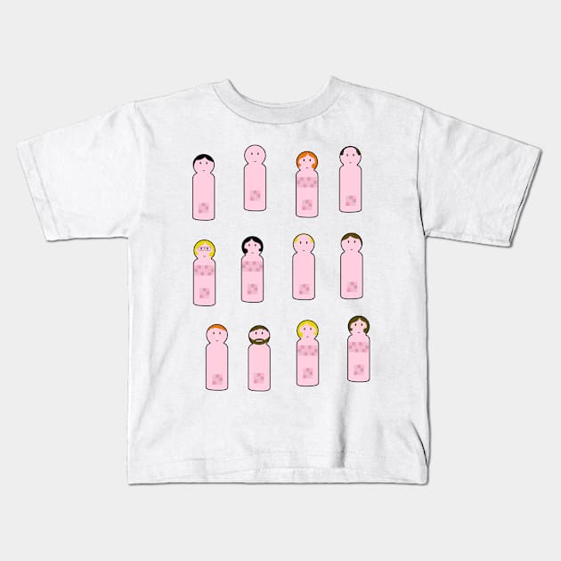 streaking peg people Kids T-Shirt by B0red